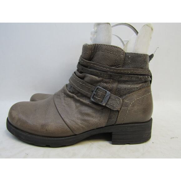 Earth Womens Size 10 W Wide Brown Leather Buckle Zip Ankle Fashion Boots Booties - Picture 1 of 11